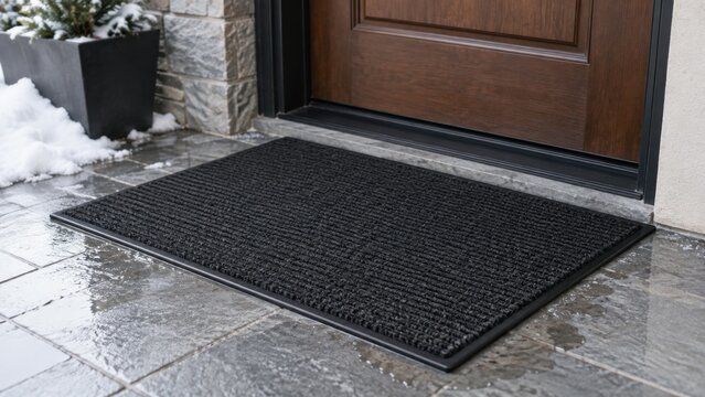 Winter Entrance Mat on Wet Stone Floor for Slip Prevention