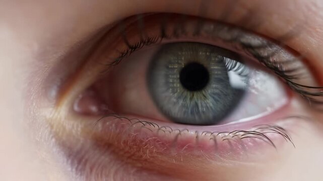 Extreme close-up of a human eye with subtle eyelid movement in a macro facial view. Ophthalmology advertising, optometry services, and eye care campaigns.
