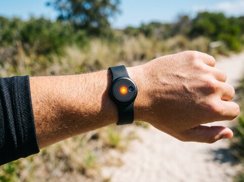 Smart UV sensor bracelet monitoring sun exposure levels outdoors health tech