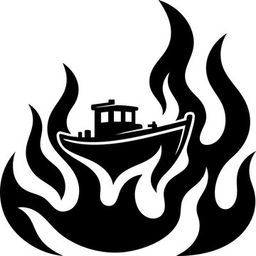 Vector silhouette of a burning ship