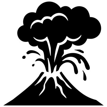 Vector silhouette of a mountain and eruption clouds