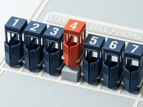 Queue management concept with numbered markers and pending status