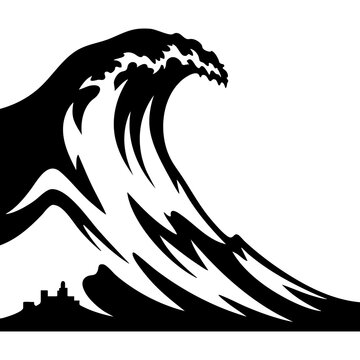 Vector silhouette of a massive tsunami wave