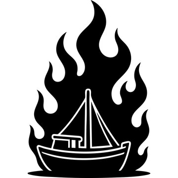 Vector silhouette of a burning ship