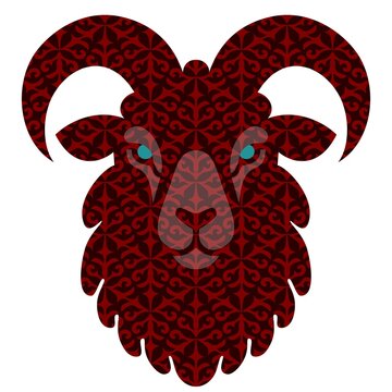 Ram head textured with traditional Kazakh Koshkar Muyiz, Ram Horns ornament