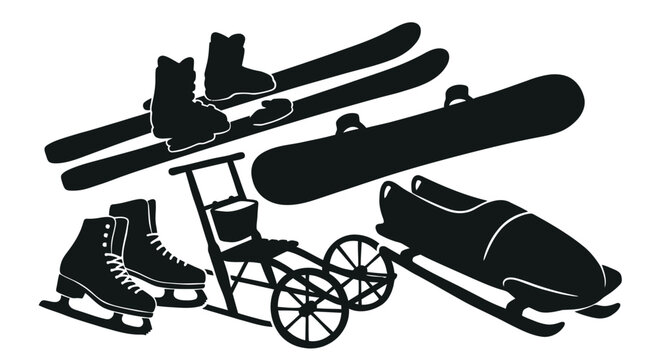 Winter Sports Equipment Silhouette Collection Isolated Transparent Background