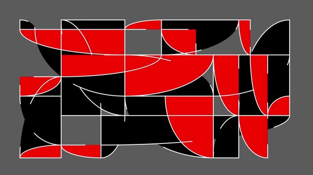 Abstract Geometric Line Art Loop: Red and Black Quadrants with Animated Outlines.
A seamless looping abstract animation featuring an intricate grid of geometric shapes. 