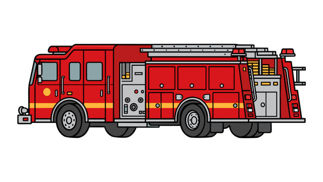 Red Fire Engine Pumper Truck Vector Side Profile