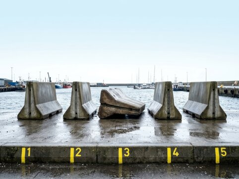 Harbor Quay with Concrete Mooring Blocks on Wet Pier