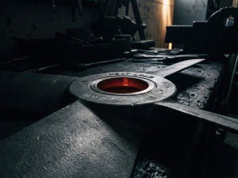 Glowing Steel Furnace Inside a Dark Industrial Foundry