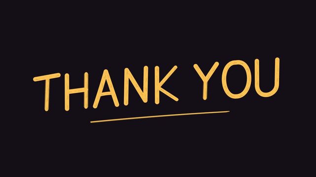 Animated golden "THANK YOU" text appearing on a dark background using a brush handwriting effect. Perfect for video end credits and closing screens.