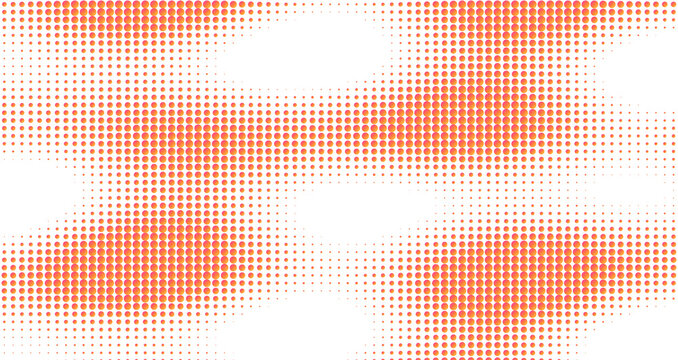 Abstract orange halftone wave pattern with dots on a black background, fluid texture for motion and dynamic visual compositions