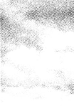 Soft cloudy forms appear through a pale printed halftone texture on transparency.