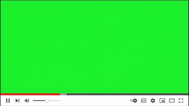 Green screen video player interface overlay with playback controls for digital media editing projects