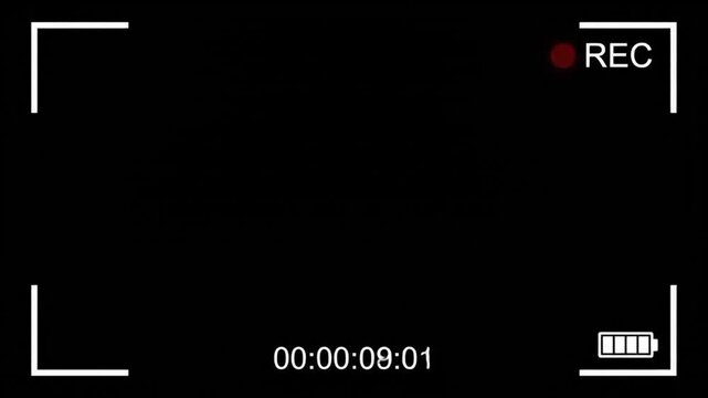 Digital camera recording screen overlay with timecode and battery indicator on black background