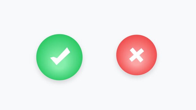 3D green check mark and red cross icons animation for choice, decision making, and success concepts tick