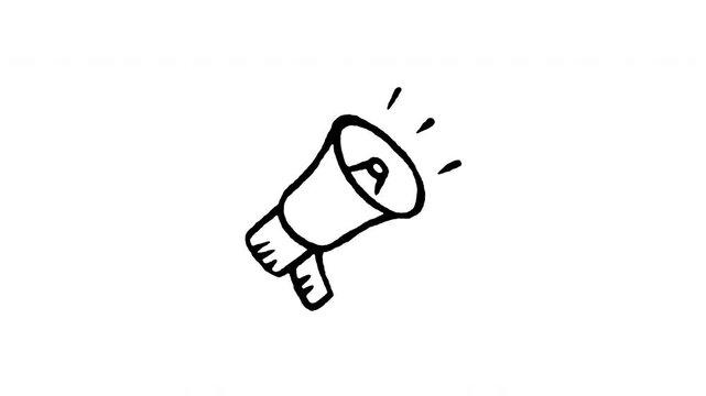Animated doodle icon of a megaphone speaker for marketing announcement and cheer.