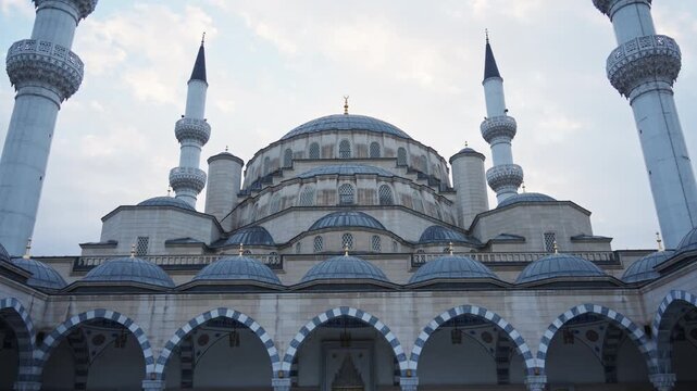 Bishkek Central Mosque or Turkish Mosque with marble elegant arches dome in Central Asia Kyrgyzstan