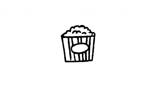 Animated doodle icon of a box of popcorn snack for stadium sports or movie theater.