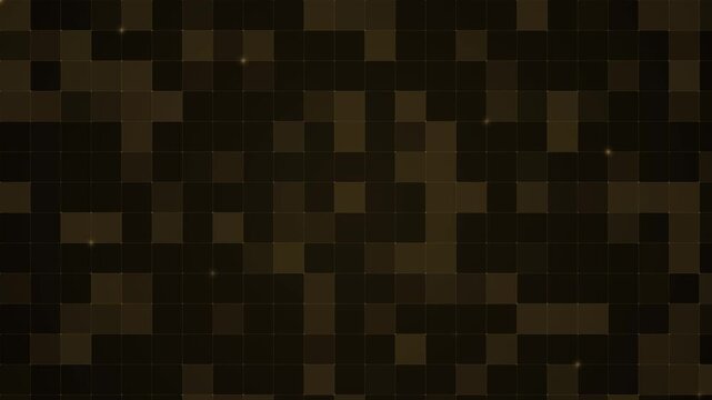 This abstract video features a dark grid in metallic gold. Isometric squares shift with floating particles for digital depth. Perfect for technology, data visualization, and futuristic intros.