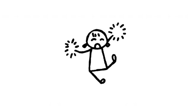 Animated doodle icon of a cheerleader dancing with pom poms for cheer group.