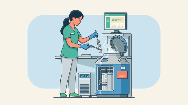 Scientist working with cryogenic storage in laboratory, medical research