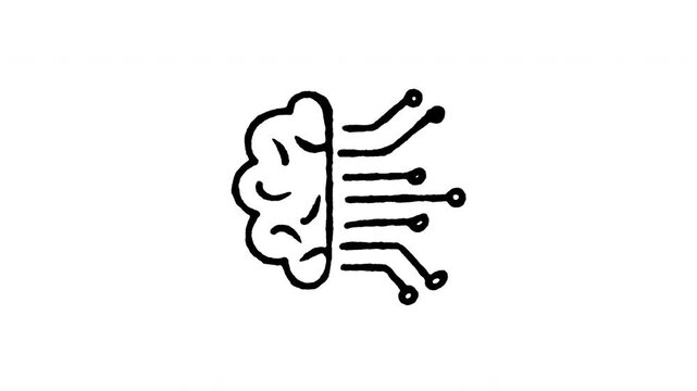 Animated doodle icon of a brain structure made of neural nodes and lines.