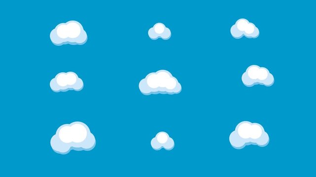 Animated cartoon clouds floating on blue sky background, seamless loop motion, for projects animation