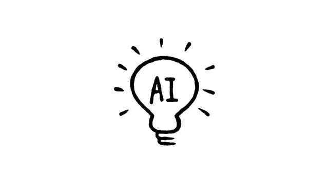 Animated doodle icon of a glowing lightbulb with AI letters in the filament.