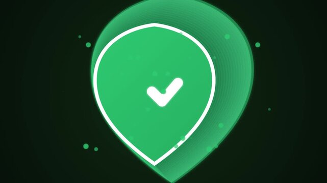 Animated green security shield with checkmark icon loopable motion for cybersecurity and data protection concepts