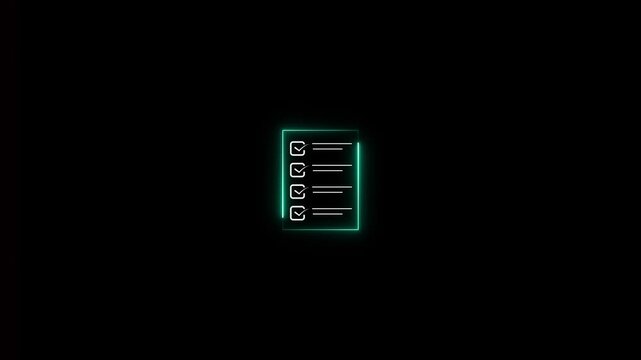 Glowing neon check list animated outline icon. Checklist line icon animation. document marking, mark icon document marking, mark icon 4k