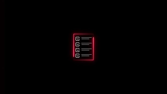 Glowing neon check list animated outline icon. Checklist line icon animation. 