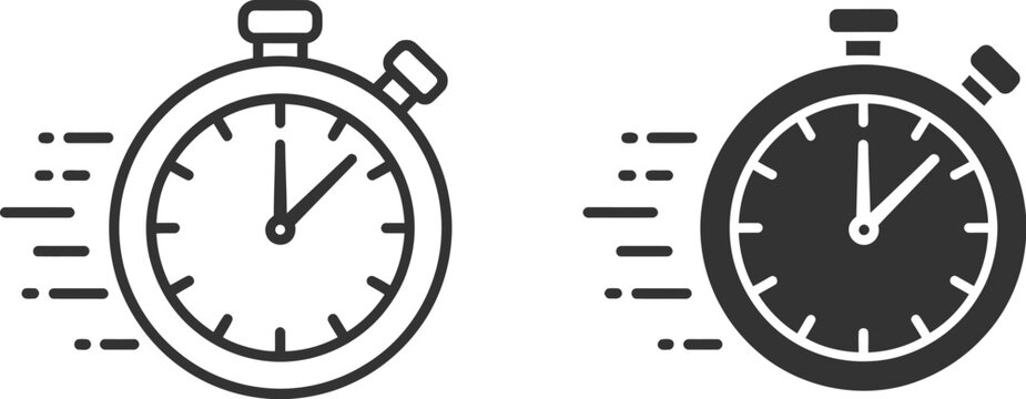 Fast Time Icon, flat black thin line vector emblem representing speed, quick action, efficiency, deadlines, and time management