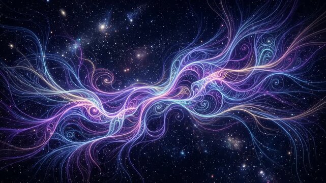 Beautiful ornamental flowing light formation glowing in a starry cosmos, creating a sacred pattern