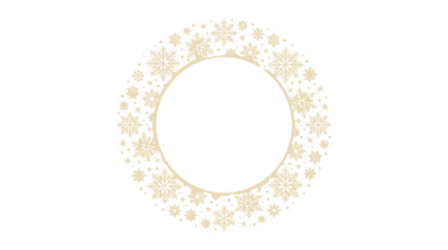 Snowflake and winter holiday wreath vector frame featuring elegant gold snowflakes and circular border elements