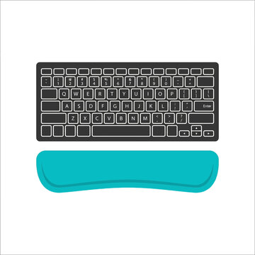 Illustration of a computer keyboard with a wrist rest.