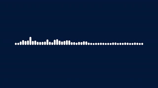 Minimalist white digital audio equalizer animation with fluctuating sound waves on a dark blue background for music visualization, voice recording, and podcasting concepts