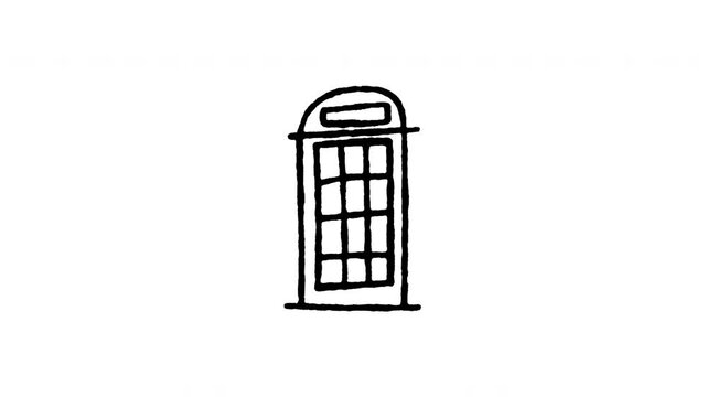 Animated doodle icon of a red British telephone phone booth box.
