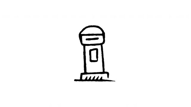 Animated doodle icon of a classic red British pillar box post mailbox.