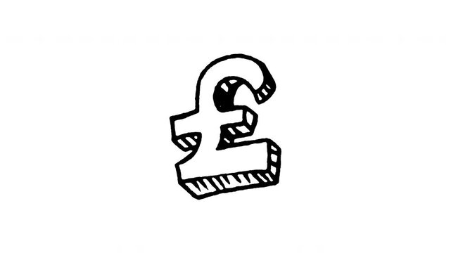Animated doodle icon of the British pound sterling money currency symbol.