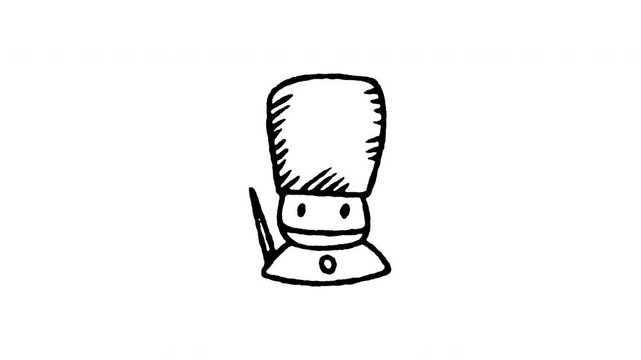 Animated doodle icon of a British royal guard bearskin tall hat helmet.