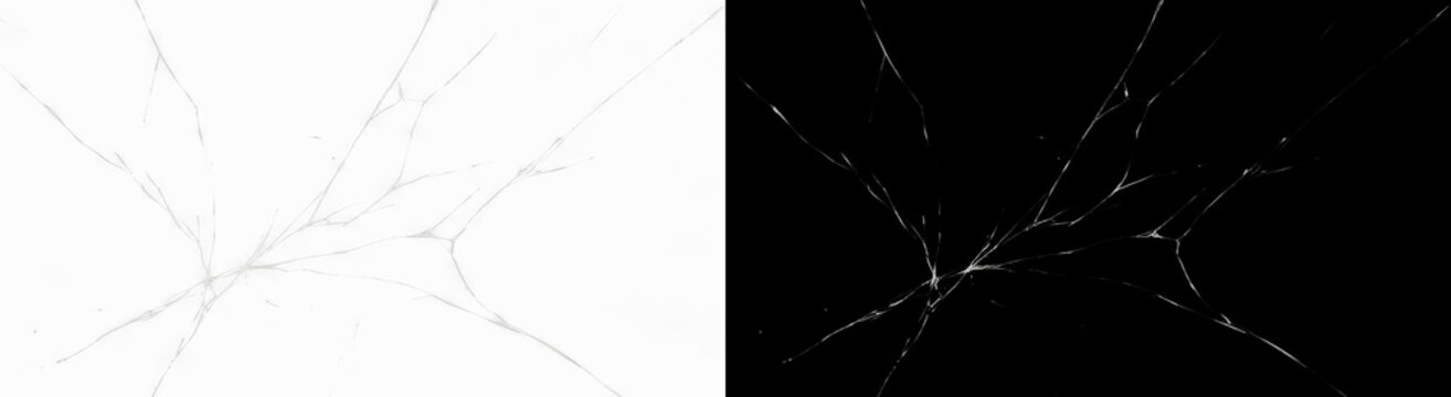 Broken glass texture, realistic shattered screen overlay with cracks on white background. Detailed 3D render effect for digital design, photo manipulation, web UI backdrop, and abstract graphic