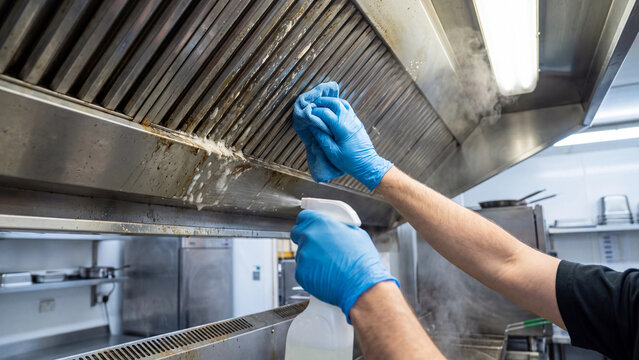 Commercial kitchen exhaust hood degreasing and sanitation service for restaurant hygiene compliance and fire safety maintenance
