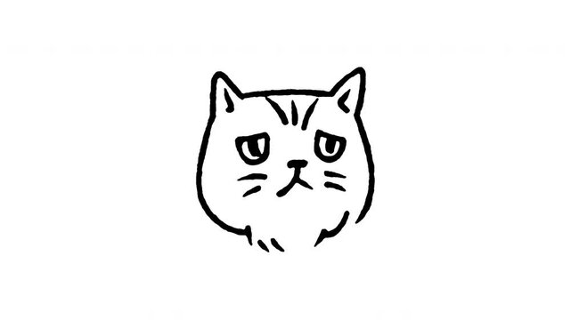 Animated doodle icon of a cat face with a flat squashed profile.