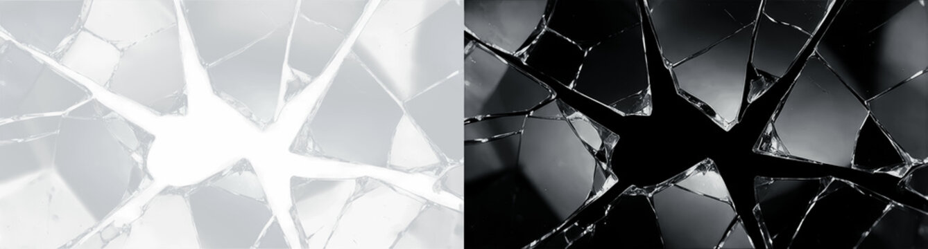 Broken white glass shards texture, abstract shattered crystal background with transparent edges. 3D render of cracked surface for modern UI design, digital art, product display, and creative branding
