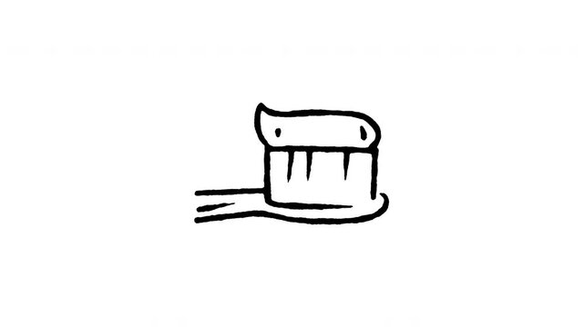 Animated doodle icon of a toothbrush with a dollop of toothpaste paste on bristles.