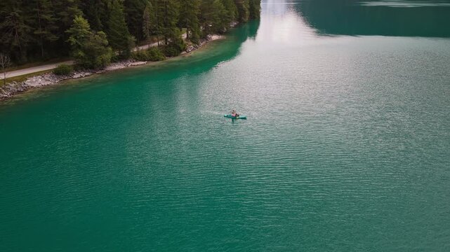 Aerial View Of Standup Paddleboarder In Achensee, Achen Lake In Austria.