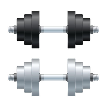 Metallic Silver Fitness Dumbbell Weight Vector Illustration