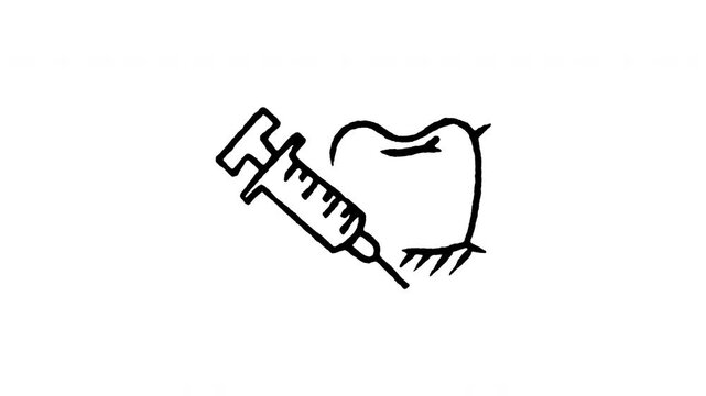 Animated doodle icon of a dental syringe giving an anesthetic injection to a tooth.