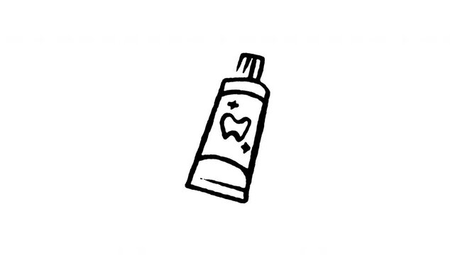 Animated doodle icon of a tube of toothpaste being squeezed for daily brushing.